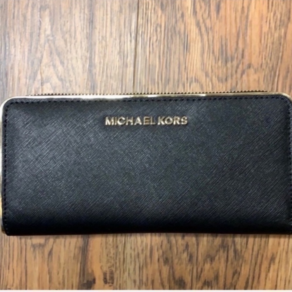 Michael Kors Black Wallet - Black/Gold Accents